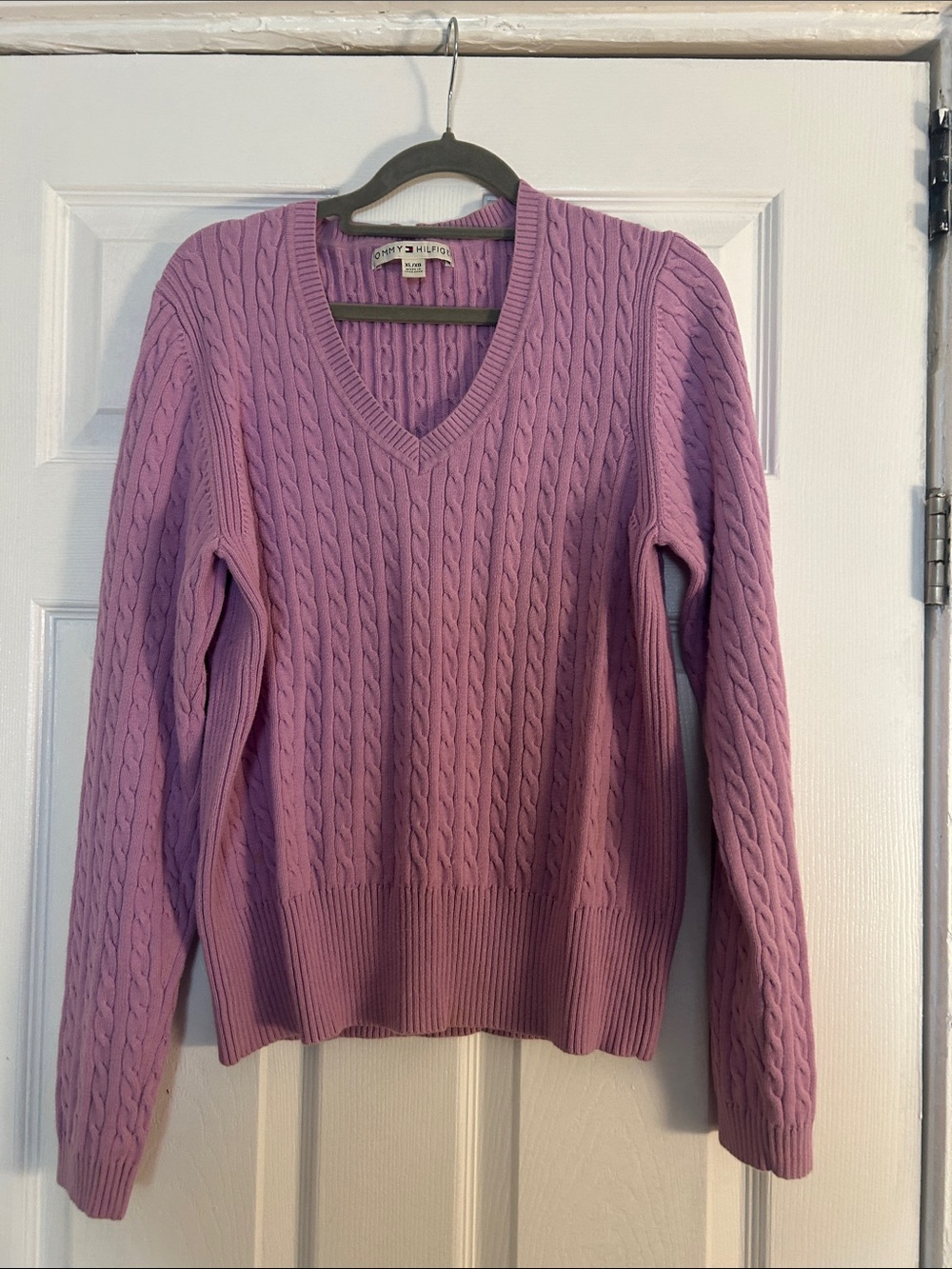 Tommy Hilfiger Lavender Cable V-Neck Sweater